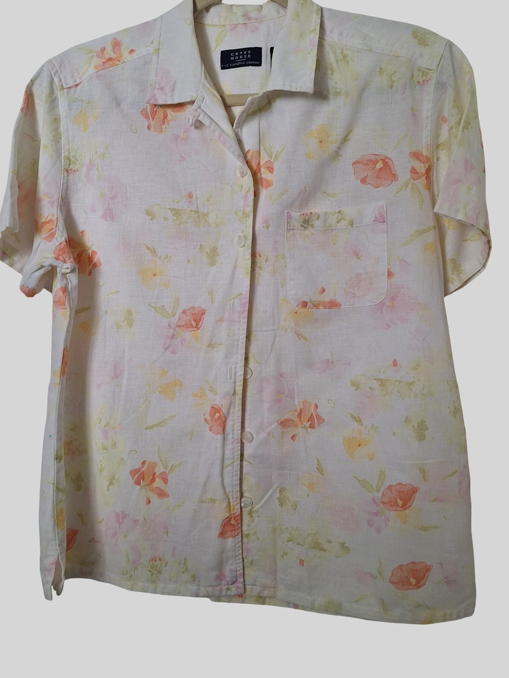 Liz Claiborne Crazy Horse Pastel Floral Button-Up Shirt Linen